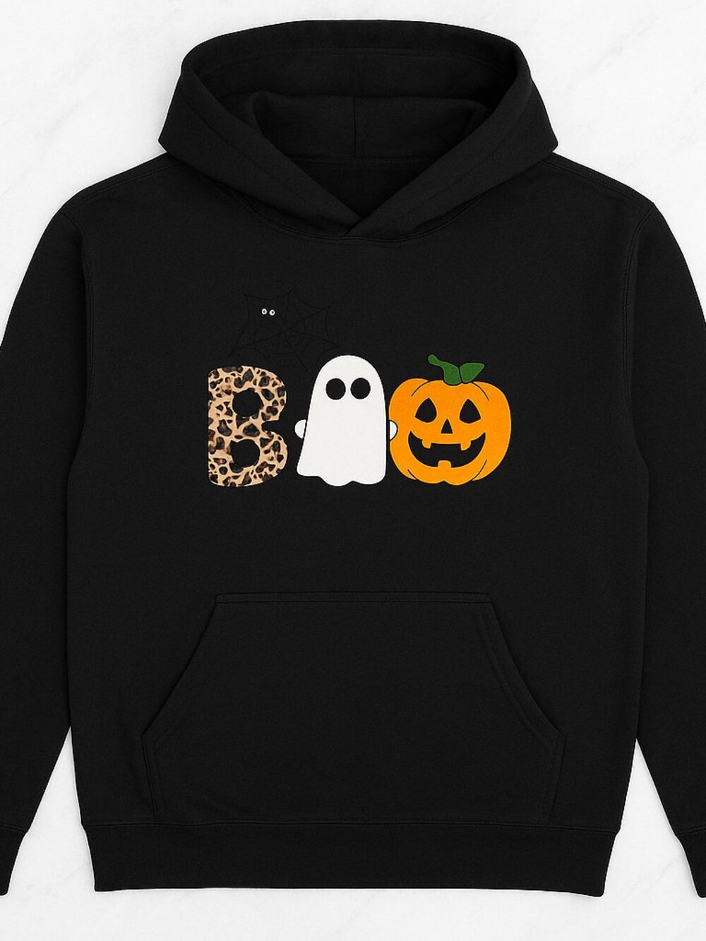Kids Boo Ghost Pumpkin Halloween Hoodie Black Leopard Print Spooky Cute Pullover